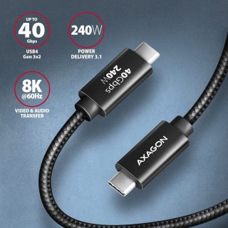 AXAGON BUCM4X-CM05AB Kabel USB-C - USB-C, USB4 Gen 3x2 0.5m, PD 240W, 8K HD, ALU, oplot Czarny