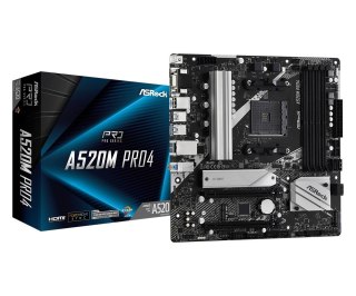 ASRock Płyta główna A520M Pro4 AM4 4DDR4 HDMI/DP/VGA M.2 mATX