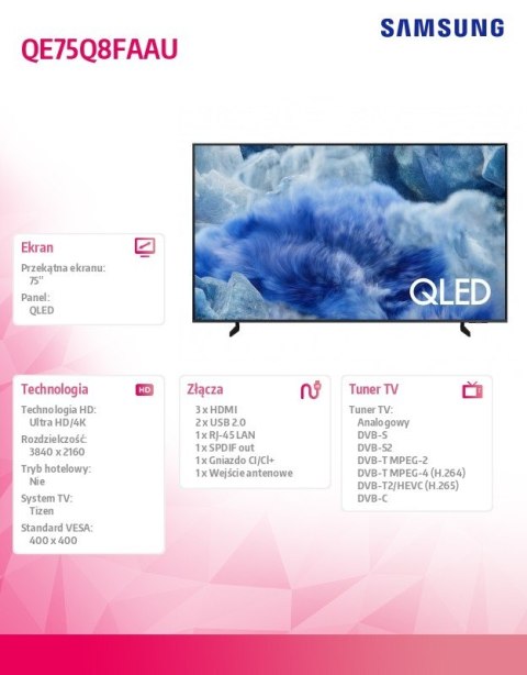 Samsung Telewizor QLED 75 cali QE75Q8FAAUXXH