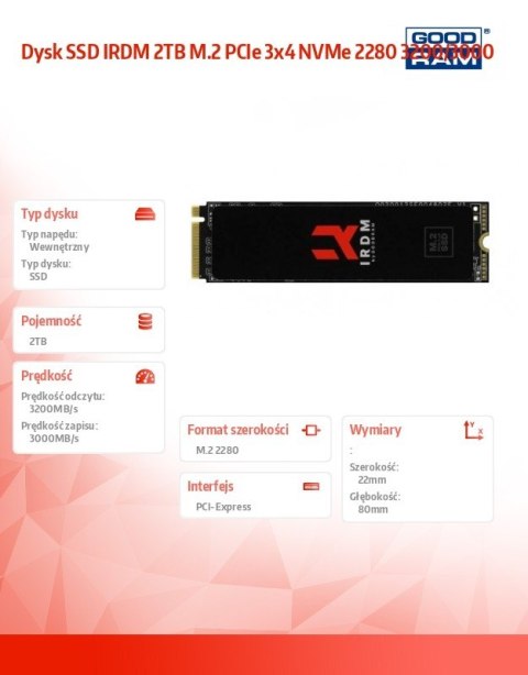 GOODRAM Dysk SSD IRDM 2TB M.2 PCIe 3x4 NVMe 2280 3200/3000