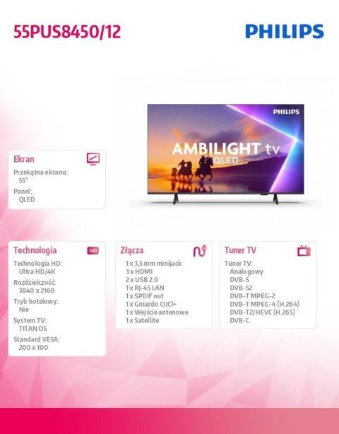 Philips Telewizor QLED 55 cali 55PUS8450/12