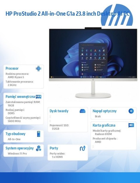 HP Inc. Komputer All-in-One ProStudio 2 G2a R5-40 512GB/16GB/W11P/23.8 D35F2ET