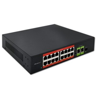 Qoltec Przełącznik sieciowy SWITCH FAST Ethernet PoE | 16x RJ45 10/100 Mb/s | 2x RJ45 Uplink 1000 Mb/s | 1x SFP 1000Mb/s