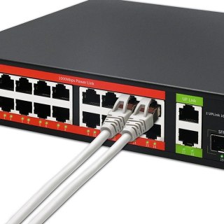 Qoltec Przełącznik sieciowy SWITCH Gigabit Ethernet PoE | 16x RJ45 | 2x RJ45 Uplink | 2x SFP | 1000 Mb/s