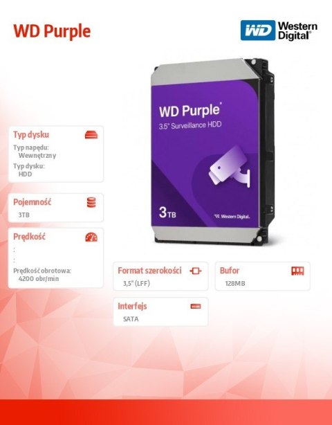 Western Digital Dysk HDD Purple 3TB 3,5'' WD34PURZ