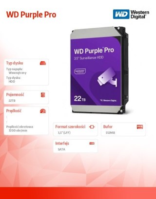 Western Digital Dysk HDD Purple Pro 22TB 3,5' WD221PURP