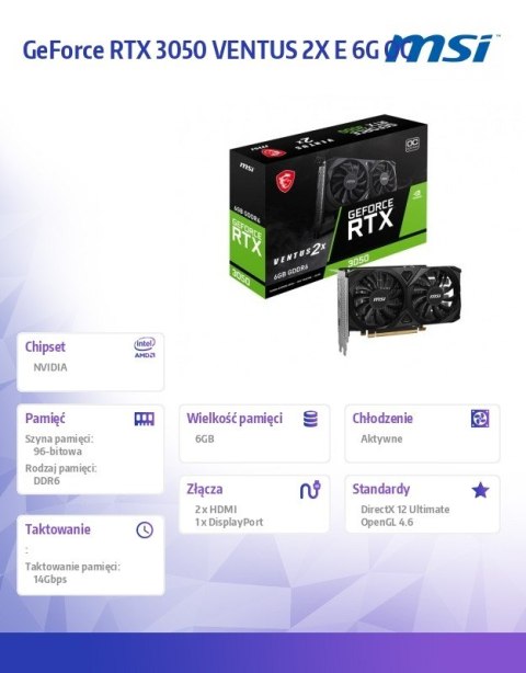 MSI Karta graficzna GeForce RTX 3050 VENTUS 2X E 6G OC