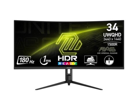 MSI Monitor 34 cale MAG 342CQR E2 LED/WQHD/Curved/180Hz/czarny