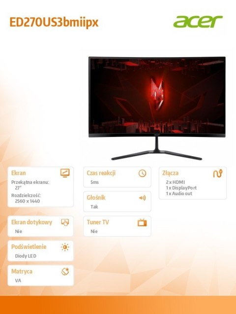 Acer Monitor 27 cali Nitro ED270US3 ED270US3bmiipx
