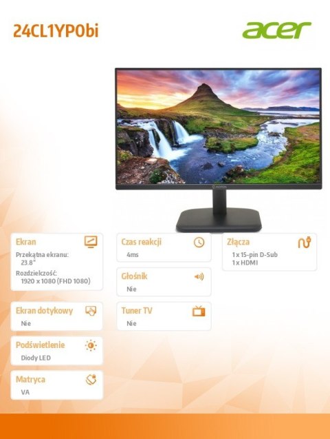 Acer Monitor AOPEN 23,8 cala 24CL1Y 24CL1YP0bi