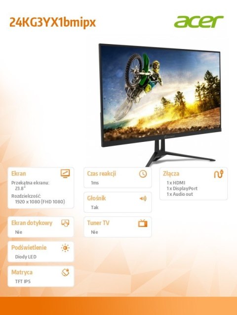Acer Monitor AOPEN 23,8 cala 24KG3YX 24KG3YX1bmipx