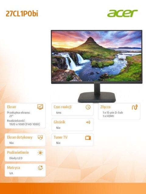 Acer Monitor AOPEN 27 cali 27CL1 P0b 27CL1P0bi