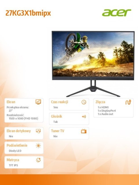 Acer Monitor AOPEN 27 cali 27KG3X1BM 27KG3X1bmipx