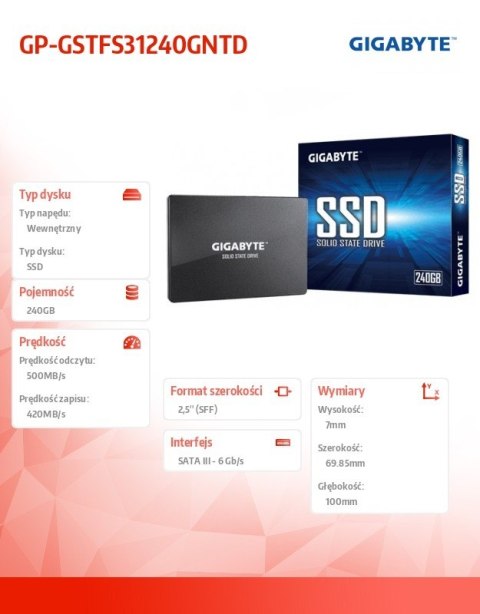 Gigabyte Dysk SSD 240GB 2.5 cala SATA3 500/420MB/s 7mm