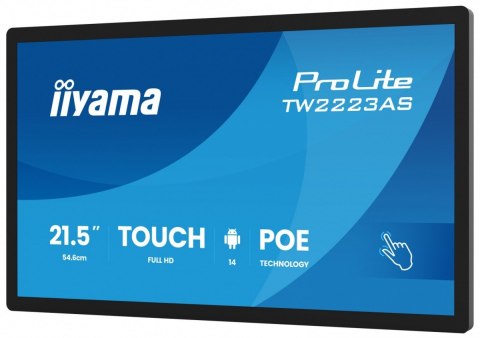 IIYAMA Monitor 21.5 cala ProLite TW2223AS-B3P POJ.10PKT.24/7,ANDROID14, 450 cd/m2, USB-C, 2x2W, RJ45, 3xUSB, iiSignage