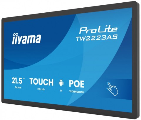 IIYAMA Monitor 21.5 cala ProLite TW2223AS-B3P POJ.10PKT.24/7,ANDROID14, 450 cd/m2, USB-C, 2x2W, RJ45, 3xUSB, iiSignage