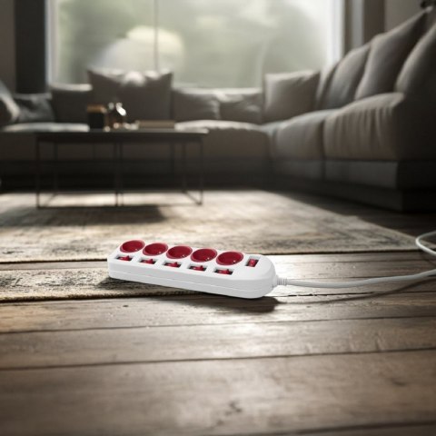 Maclean Listwa zasilająca 5 gniazd z włącznikami MCE204 R/W Biało-czerwona