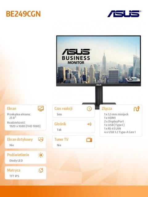 Asus Monitor 23.8 cala BE249CGN IPS 120Hz USB-C96W RJ45 HDMI