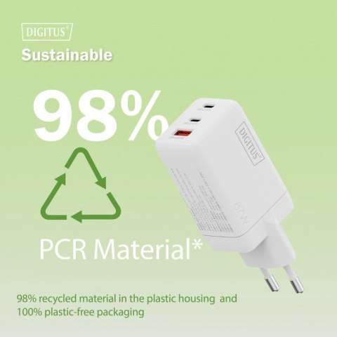 Digitus Ładowarka sieciowa GaN II 67W | 2x USB-C, 1x USB-A | PD 3.0, QC 3.0 | Biała