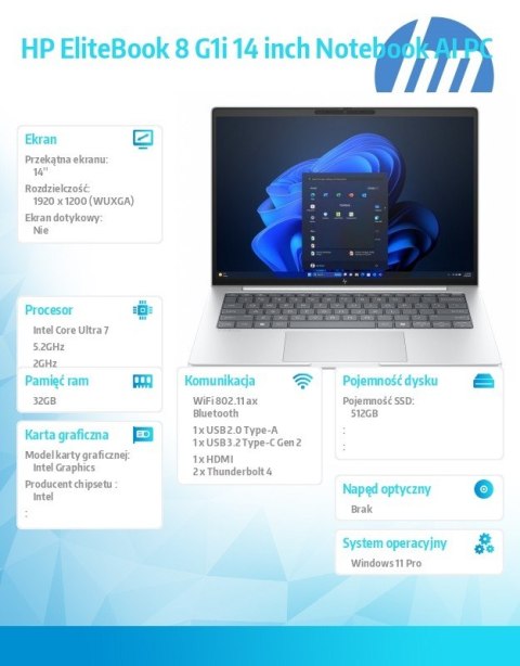 HP Inc. Notebook EliteBook 8 G1i U7-255U 512GB/32GB/W11P/14.0 C51HHET