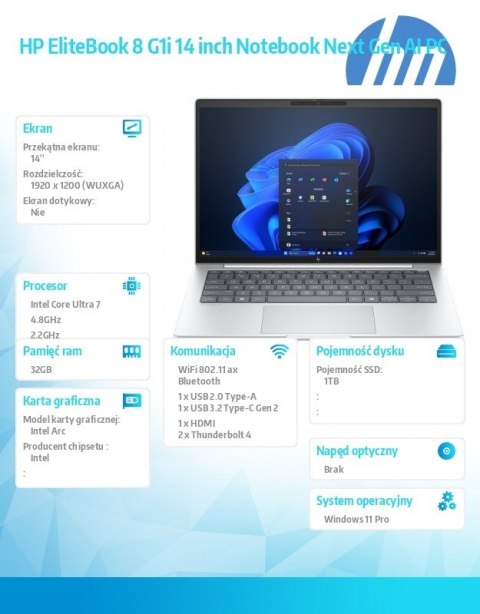 HP Inc. Laptop EliteBook 8 G1i U7-258V 1TB/32GB/W11P/14.0 C51H1ET
