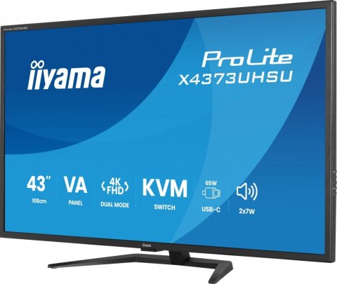 IIYAMA Monitor 43 cale X4373UHSU-B2 4K,VA,2xHDMI,DP,USBCdock (PD95W), 4000:1, USB HUB x4 (2x Type-A, 2x Type-C), KVM, 2 x 7W,450 