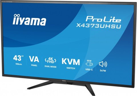 IIYAMA Monitor 43 cale X4373UHSU-B2 4K,VA,2xHDMI,DP,USBCdock (PD95W), 4000:1, USB HUB x4 (2x Type-A, 2x Type-C), KVM, 2 x 7W,450 
