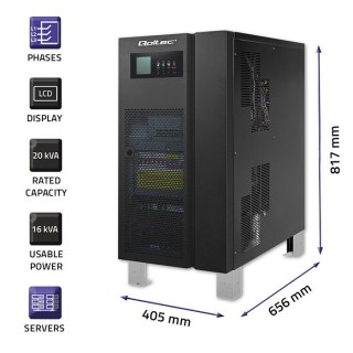 Qoltec Zasilacz awaryjny UPS 3-fazowy | 20kVA | 16kW | LCD | EPO | SNMP | USB | On-line | Low frequency