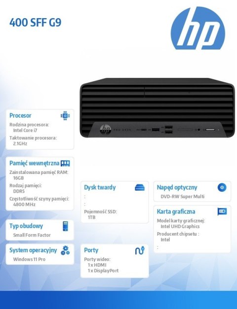 HP Inc. Komputer 400 SFF G9 i7-14700 1TB/16GB/W11P 9H7N1ET