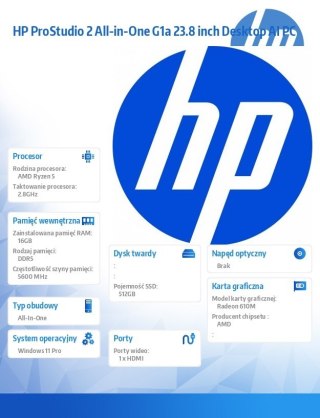HP Inc. Komputer All-in-One ProStudio 2 G2a R5-40 512GB/16GB/W11P/23.8 D35E9ET