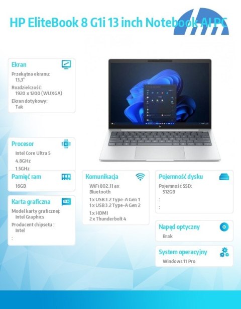 HP Inc. Laptop EliteBook 8 G1i U5-225U 512GB/16GB/W11P/13.3 C51G9ET