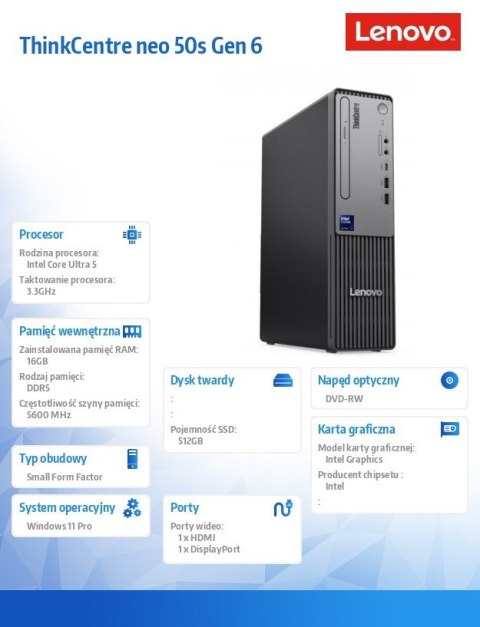 Lenovo Desktop ThinkCentre Neo 50s G6 SFF 13DM000BPB DOS Ultra 5 225/16GB/512GB/INT/3YRS OS