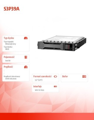 Hewlett Packard Enterprise Pakiet 6 dysków twardych MSA 144TB SAS 12G Midline 7,2 tys. obr./min LFF M2 S3P39A