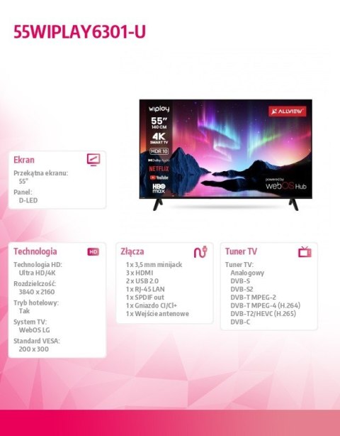 Allview Telewizor LED 55 cali 55WIPLAY6301-U
