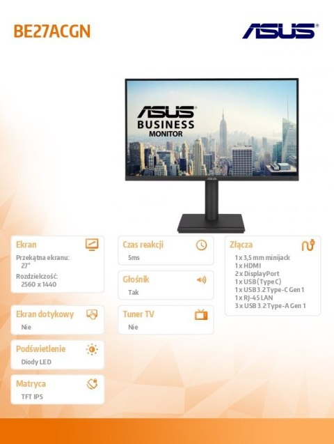 Asus Monitor 27 cali BE27ACGN BU IPS QHD HDMI USB DP