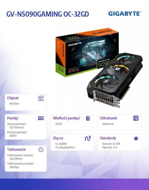 Gigabyte Karta graficzna GeForce RTX 5090 GAMING OC 32G 512BIT GDDR7 3DP/HDMI
