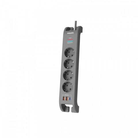 Philips Listwa antyprzepięciowa 2m, 4 gniazda schuko, 1xUSB-C, 2xUSB-A, PD 20W / QC 18W, 2400 J ochrony przeciwprzepięciowej