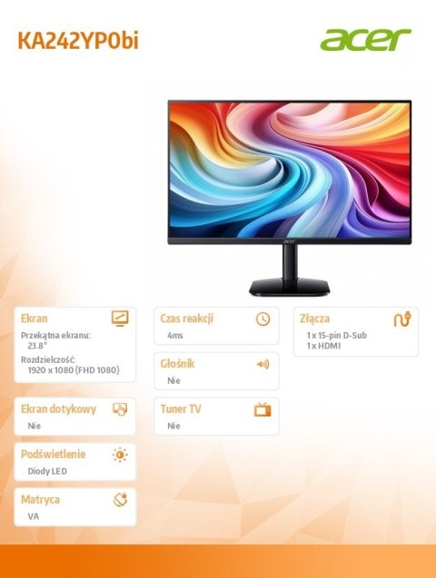 Acer Monitor 23.8 cala KA242YP0bi VA 144Hz HDMI DP VGA