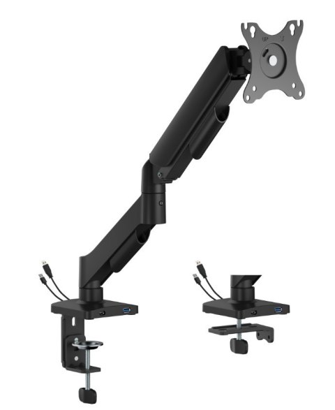 Gembird Ramię biurkowe na jeden monitor z portami USB, regulowane, od 17 do 32 cali, obciążenie do 9kg