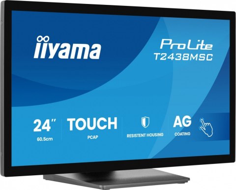 IIYAMA Monitor 24 cale T2438MSC-B2 IPS,FHD,DP,HDMI,2x2W,2xUSB,600(cd/m2), 10pkt.7H,IP1X(FRONT),PION/POZIOM