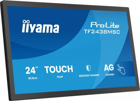 IIYAMA Monitor 24 cale TF2438MSC-B2 IPS,FHD,DP,HDMI,2x2W,2xUSB,600(cd/m2), 10pkt.7H,IP1X(FRONT),PION/POZIOM, 120Hz