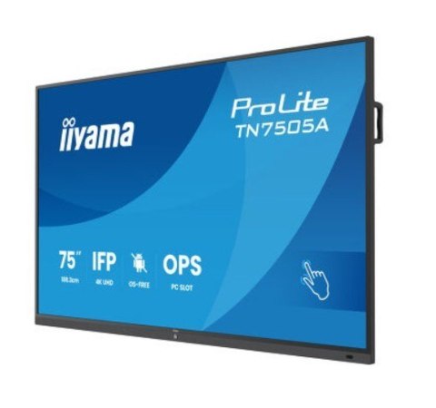 IIYAMA Monitor 75 cali TN7505A-B1AG IPS,4K,40pkt,500cd,nonOS,1200:1,5ms, DeepContrast-IR+, 1xVGA,2xHDMI,DP,USB-C(PD65W),2xRJ45,2x20W