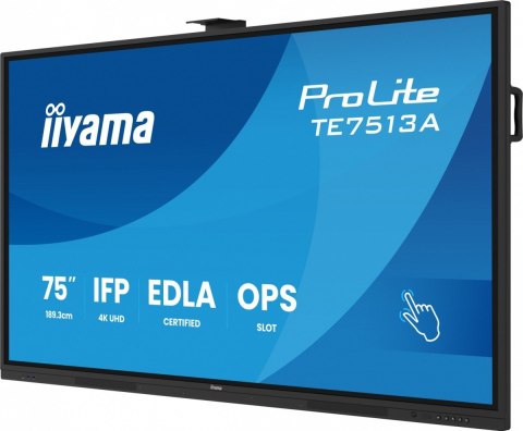 IIYAMA Monitor interaktywny 75 cali TE7513A-B2AG INFRARED,40pkt,IPS,4K,7H,500cd/m2, WiFi,USB, ANDROID 14, Google EDLA,2x20W, UCHWY