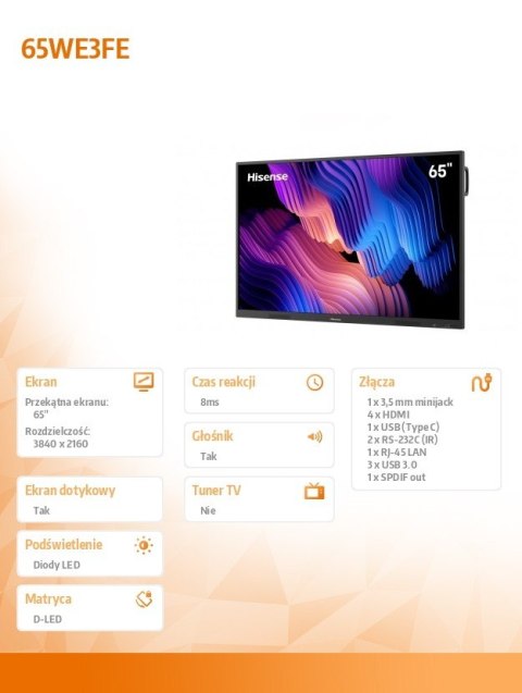Hisense Monitor interaktywny 65WE3FE 65 cali 4K Advanced Interactive Display