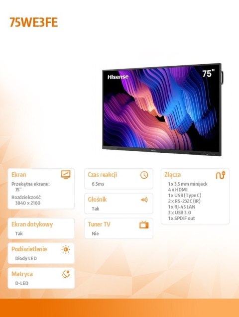 Hisense Monitor interaktywny 75WE3FE 75 cali 4K Advanced Interactive Display