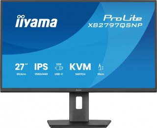 IIYAMA Monitor 27 cali XB2797QSNP-B1 IPS,QHD,USB-c Dock 96W,HDMI, 350cd,1ms, DP, DisplayPort x1 (Daisy Chain MST max. 2560 x1440), USB