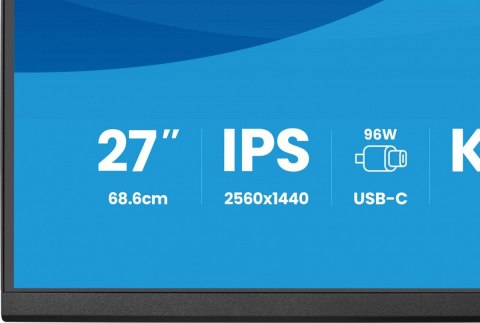 IIYAMA Monitor 27 cali XB2797QSNP-B1 IPS,QHD,USB-c Dock 96W,HDMI, 350cd,1ms, DP, DisplayPort x1 (Daisy Chain MST max. 2560 x1440), USB