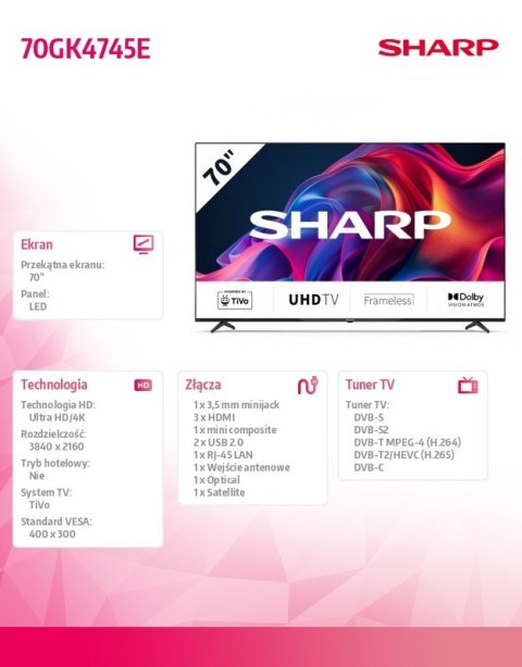 Sharp Telewizor 70 cali LED 70GK4745E