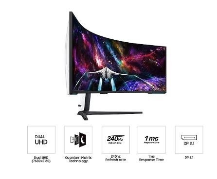 Samsung Samsung Monitor 57 cali G95NC VA 7680x2160 DUHD 32:9 3xHDMI 1xDP 2xUSB 3.0 KVM 1ms 240Hz HAS Gaming zakrzywiony 3Yd2d