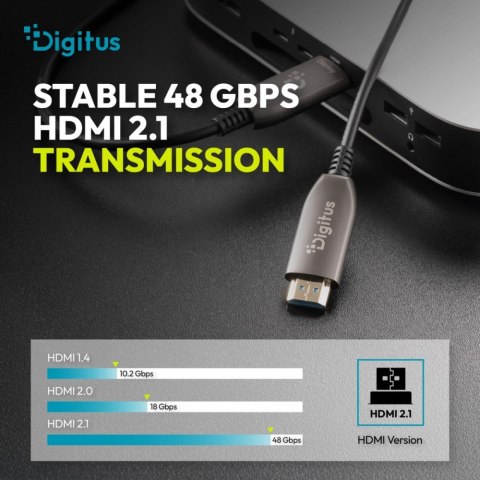 Digitus Kabel połączeniowy hybrydowy HDMI AOC | HDMI-A męski-męski | HDMI 2.1 | UHD-2 8K@60Hz | 48Gbps |HDR, eARC, HDCP 2.2, CEC | 20m